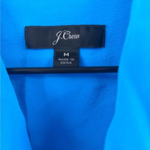 J. Crew 100% Re-Imagined Silk Tie-Neck ButtonUp Blouse in Turquoise Blue Size M - Picture 2 of 5